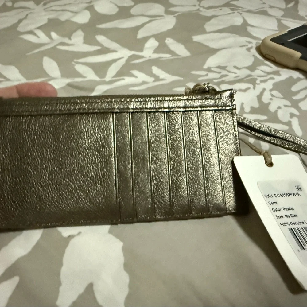 HOBO CARTE Leather Card Holder PEWTER NEW - Picture 3 of 5